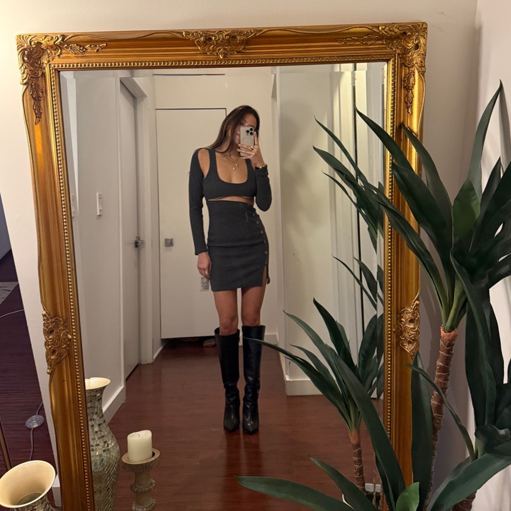 ASOS Ribbed Gray Knit Cutout Sweater Dress